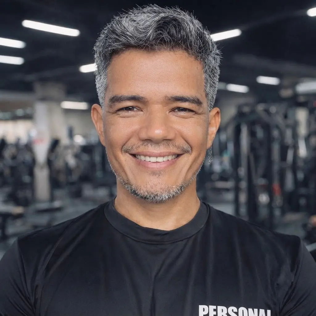 Pedro Azevedo, profissional de Educação Física, sorrindo na academia